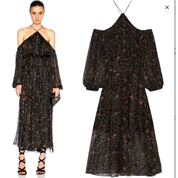 Zimmermann 3 Havoc Suspend SILK Maxi Dress Metallic Threads Off Shoulder Navy L - Picture 4 of 14